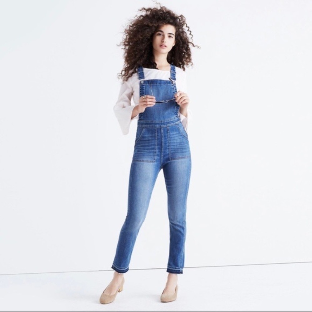 Madewell Stovepipe Drop Raw Hem Cosman Wash Overalls